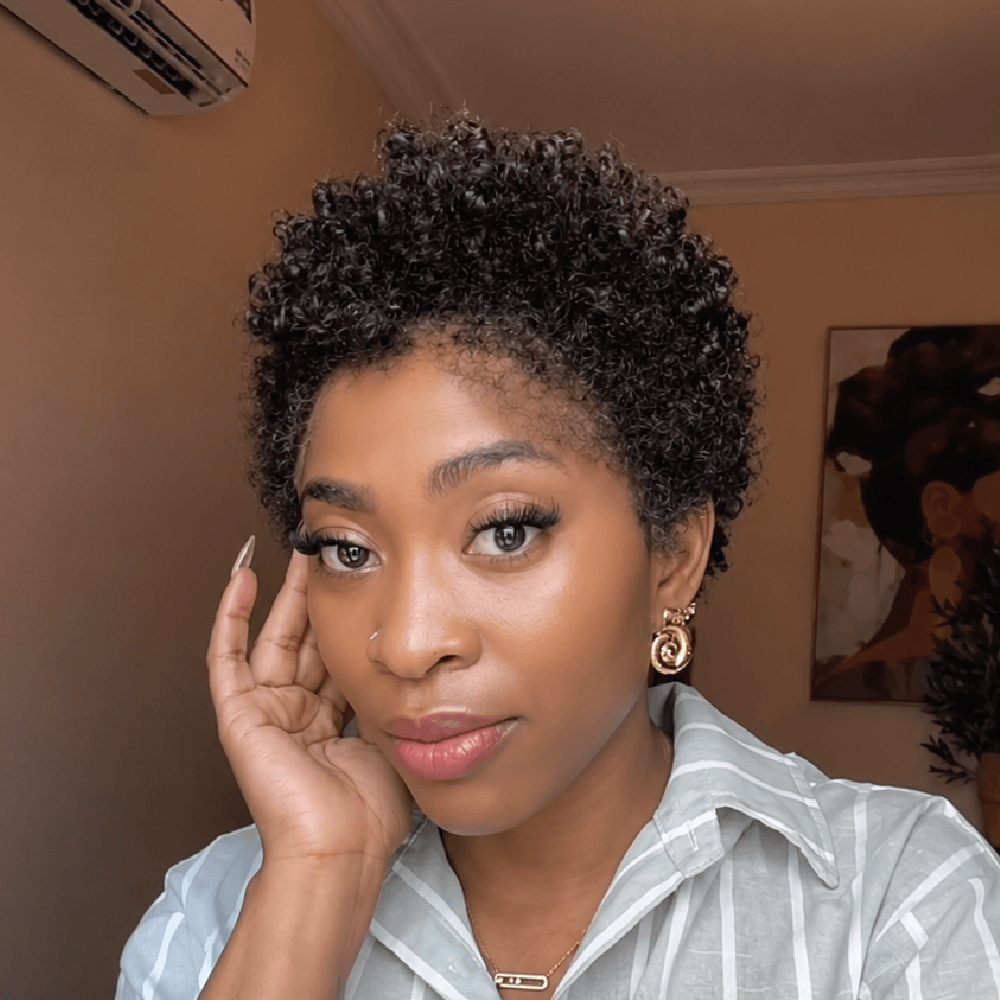 Beginger Friendly Full Lace Short Curly Afro Pixie Wig Human Hair