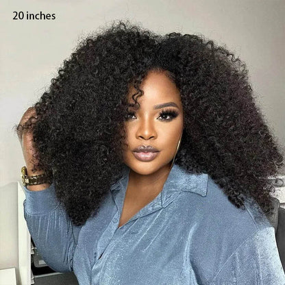 Kinky Coily Half Wig with Drawstring Human Hair Affordable Wig