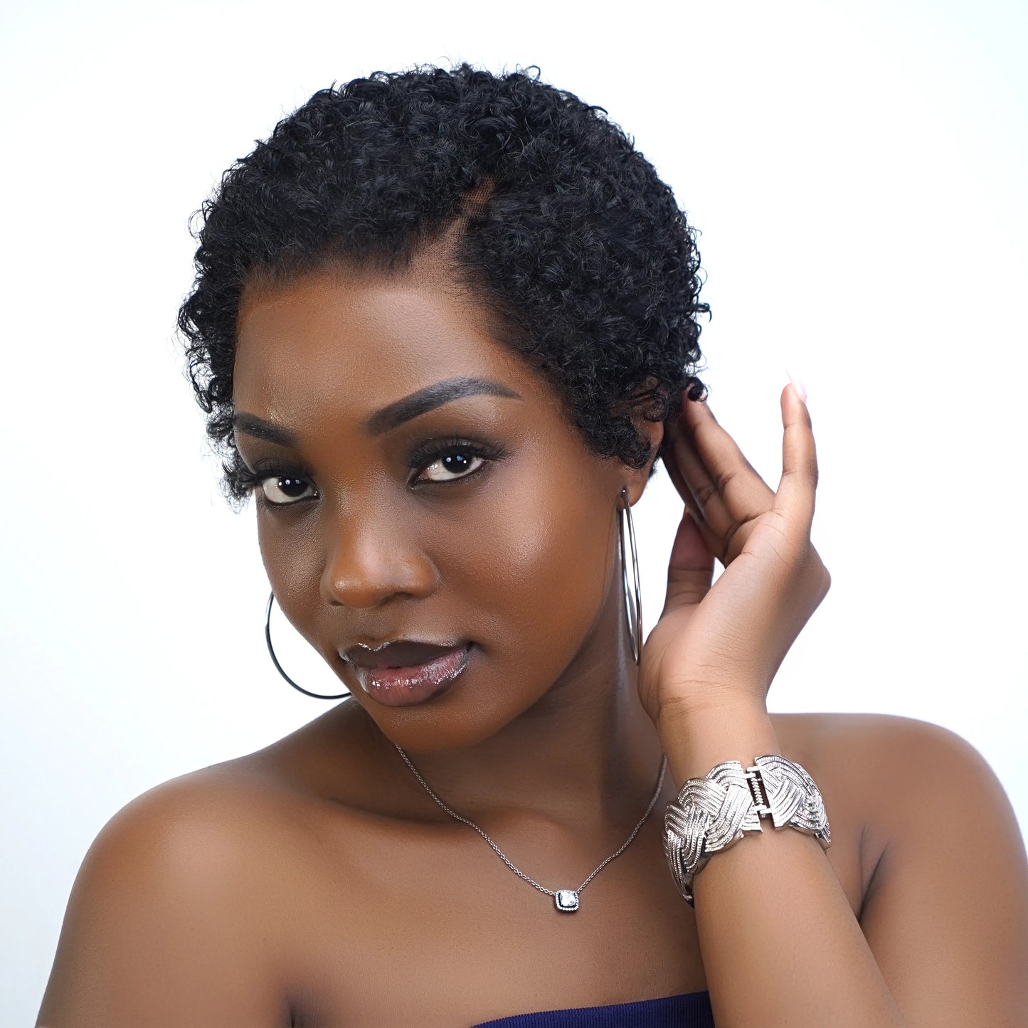 Buttery Soft 13×4 Lace Natural Black 4C Curly Pixie Wig