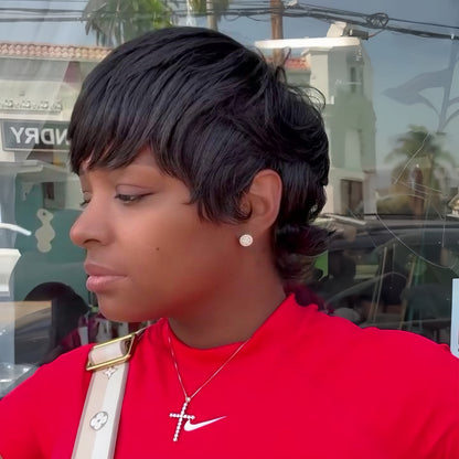 Glueless Layered Shaggy Wolf Cut Pixie Wig With Bangs