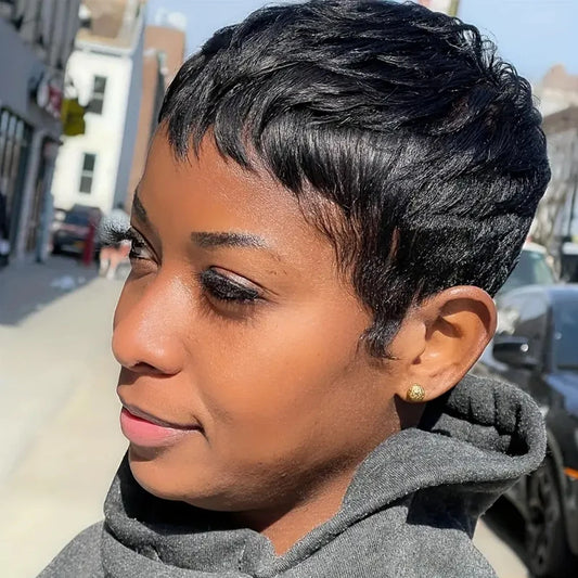 Full Lace Short Pixie Cut Glueless 100% human Hair Wig