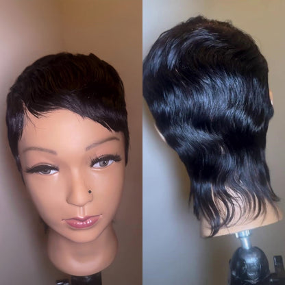 Nature Black Full Lace Short Pixie Cut Wig With Mullet Style 100% Human Hair