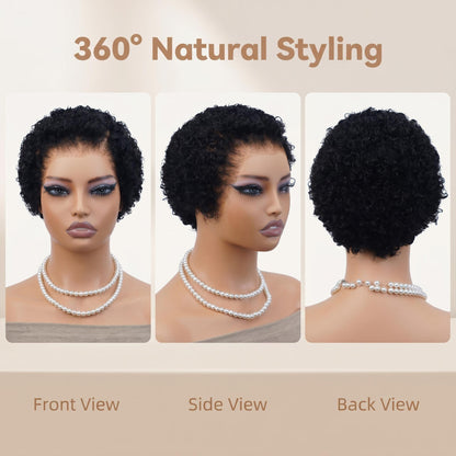 Buttery Soft 13×4 Lace Natural Black 4C Curly Pixie Wig
