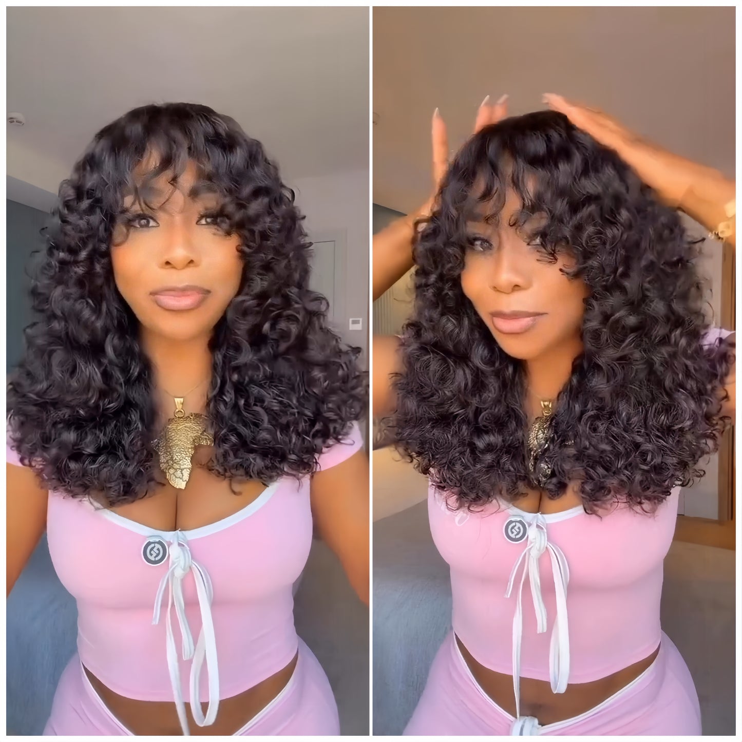 Coracrown Glueless Curly Wig with Bangs 100% Human Hair Wigs