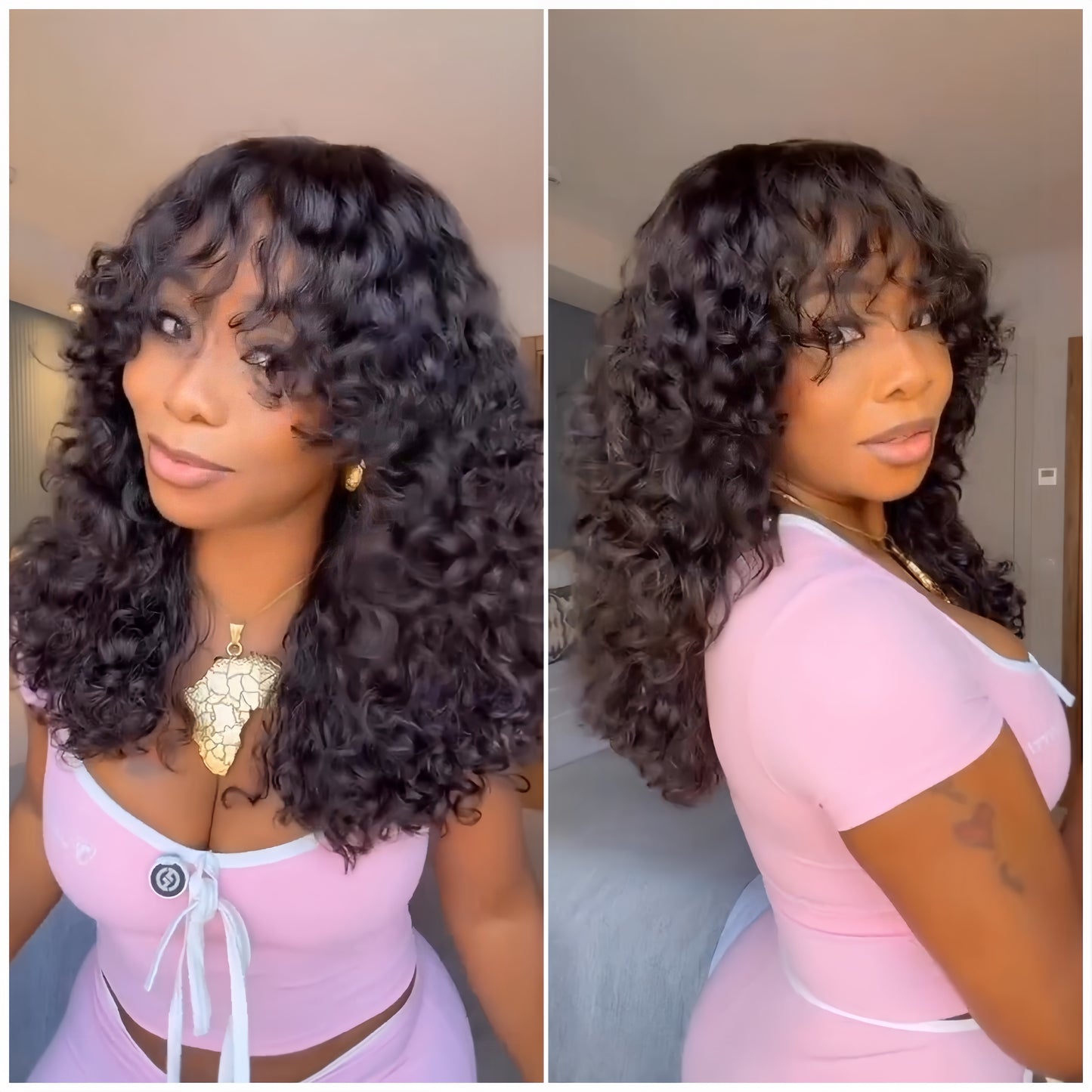 Coracrown Glueless Curly Wig with Bangs 100% Human Hair Wigs