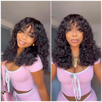 Coracrown Glueless Curly Wig with Bangs 100% Human Hair Wigs
