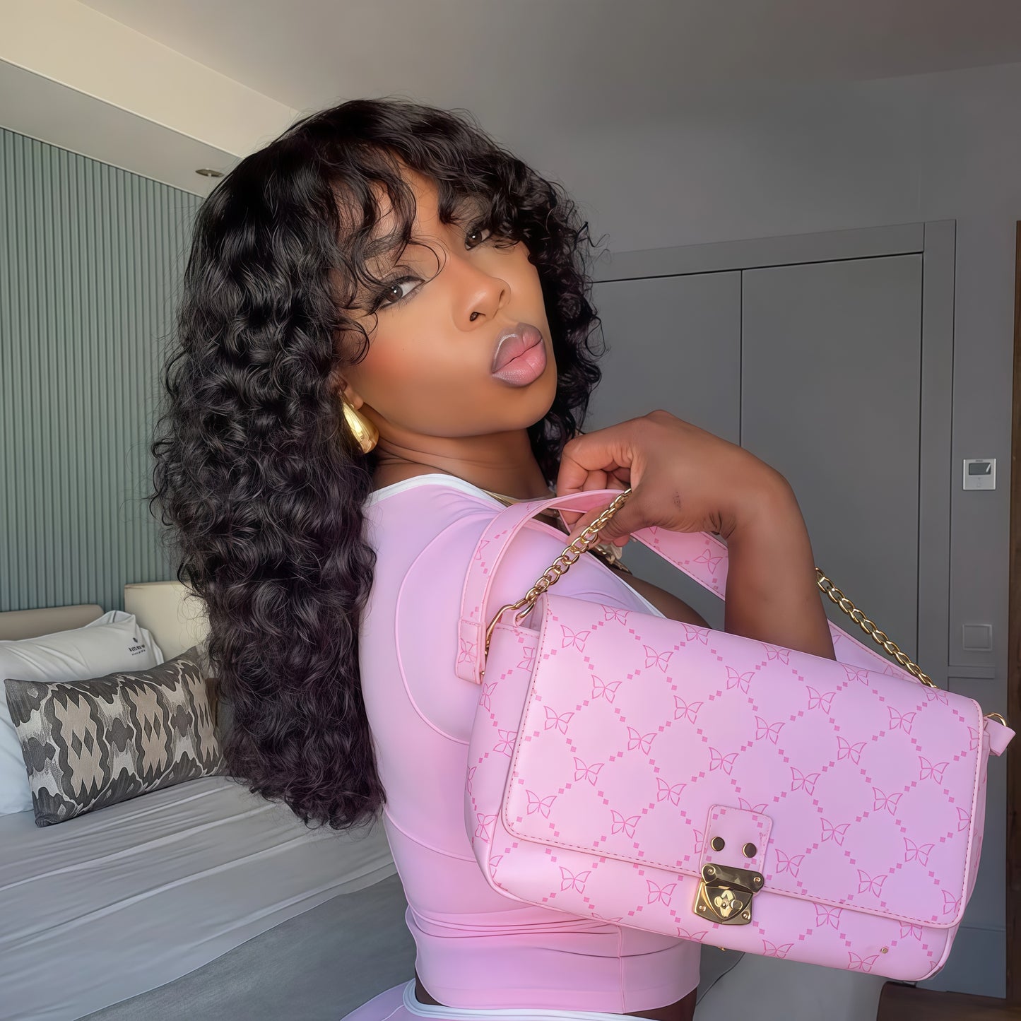 Coracrown Glueless Curly Wig with Bangs 100% Human Hair Wigs