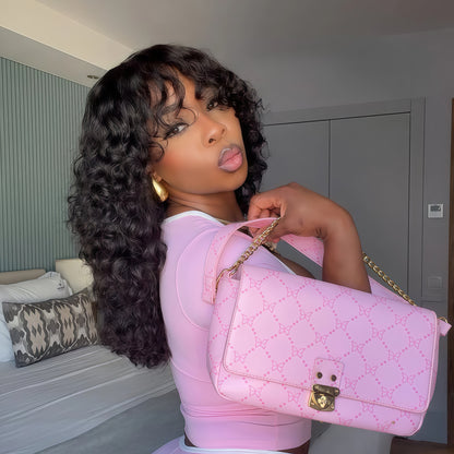 Coracrown Glueless Curly Wig with Bangs 100% Human Hair Wigs