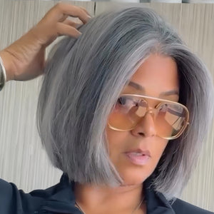 Glueless Ash Grey Straight Short Bob Lace Frontal Wig