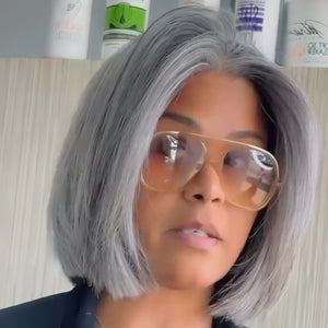 Glueless Ash Grey Straight Short Bob Lace Frontal Wig