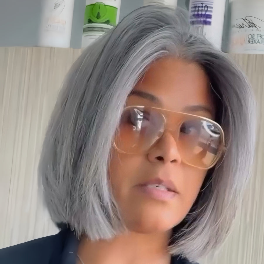 Glueless Ash Grey Straight Short Bob Lace Frontal Wig