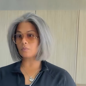 Glueless Ash Grey Straight Short Bob Lace Frontal Wig