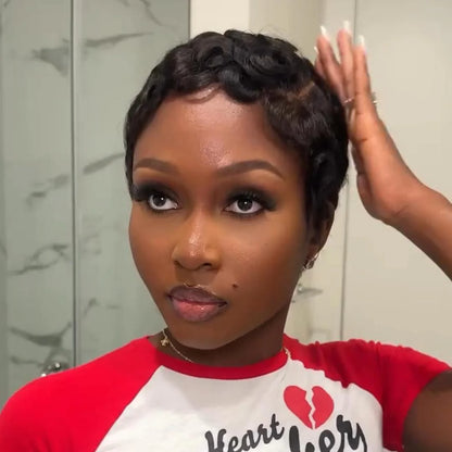 Full Lace Finger Wave Short Pixie Cut Glueless Wig