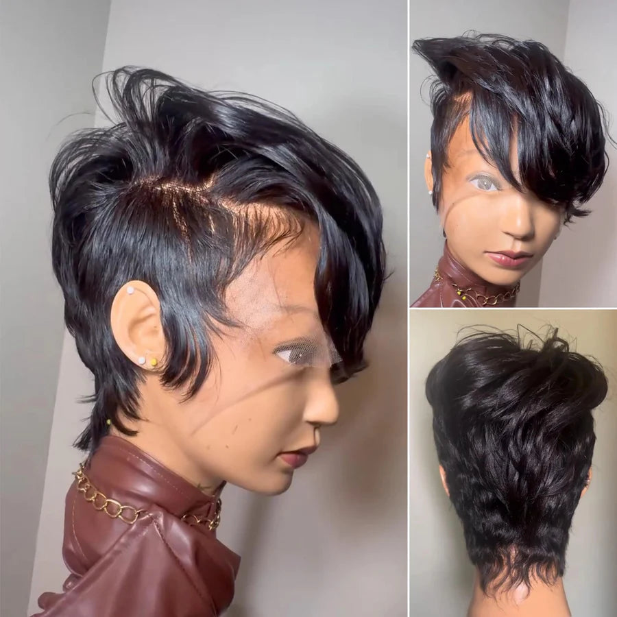 Glueless Short Pixie Cut Long Bangs Full Lace/13x4 Lace Frontal Wig