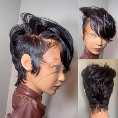 Glueless Short Pixie Cut Long Bangs Full Lace/13x4 Lace Frontal Wig