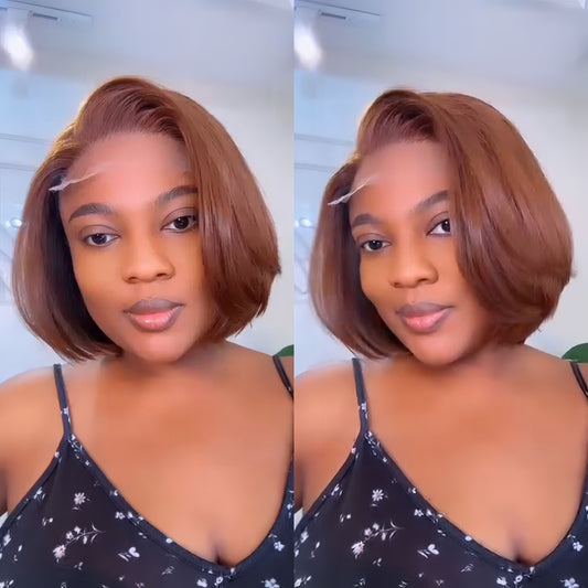 Brown Side Parted Layered Cut Bob Lace Frontal Wig