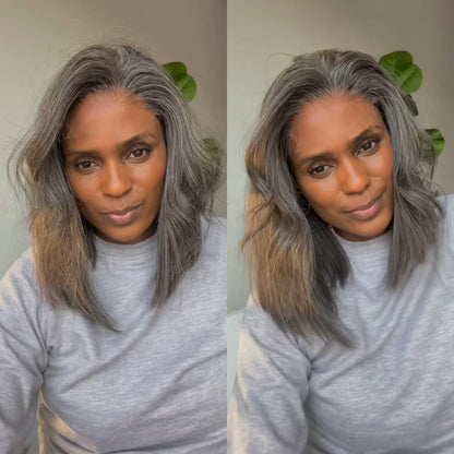 Salt And Pepper Layered Cut 13x4 Lace Frontal Wig