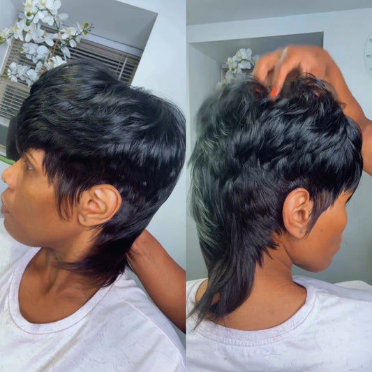 Natural Realistic Mullet Pixie Cut Style Glueless Wig