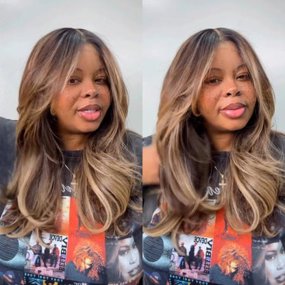 Blonde Highlights with Dark Root Body Wave Lace Closure Wig