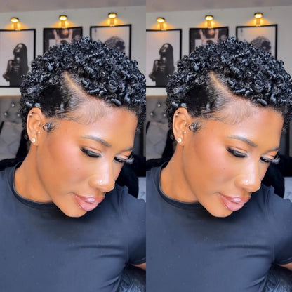 Full Lace Jerry Curly Short Pixie Cut Human Hair Wig