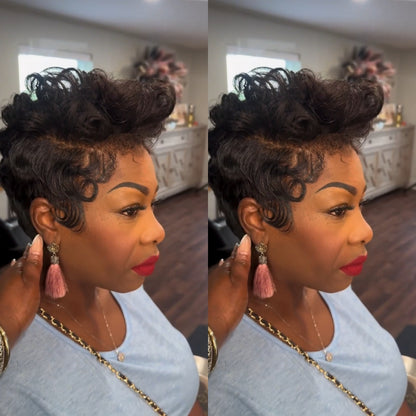 Full Lace Curly Short Pixie Cut Human Hair Wig