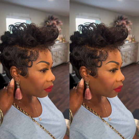 Full Lace Curly Short Pixie Cut Human Hair Wig