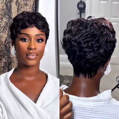 Curly Texture Short Pixie Cut Glueless Human Hair Wig