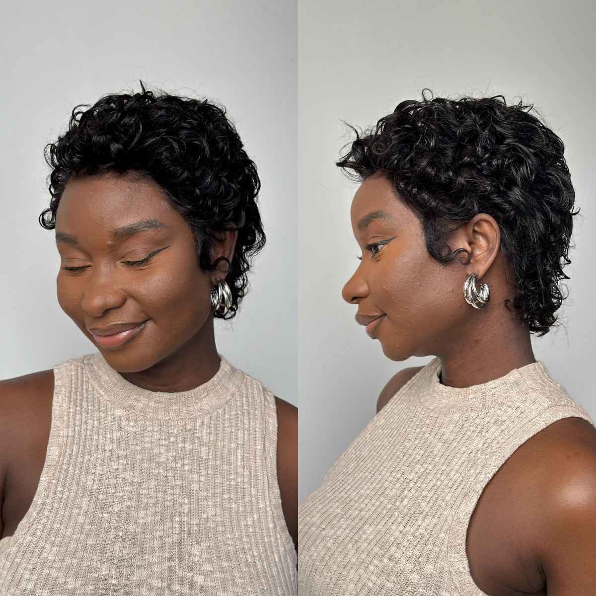 Full Lace Short Curly Pixie Cut Glueless Human Hair Wig