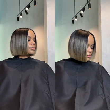 Blonde Highlight With Black Blunt Cut Bob 5x5 Lace Closure Wig