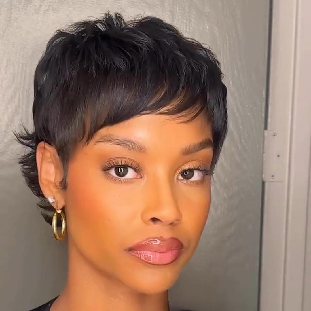 Glueless Layered Shaggy Wolf Cut Pixie Wig With Bangs