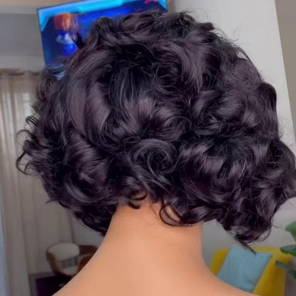 Natural Fluffy Slightly Curly Bob 5×5 Lace Closure Wig