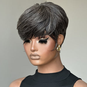 Coracrown Natural Realistic Glueless Pixie Cut Wig with Bangs