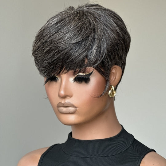 Coracrown Natural Realistic Glueless Pixie Cut Wig with Bangs