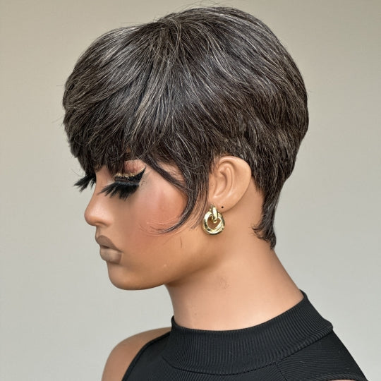 Coracrown Natural Realistic Glueless Pixie Cut Wig with Bangs