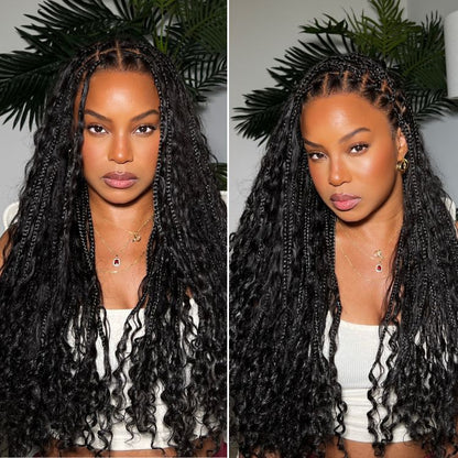 Full HD Lace Knotless Boho Curls Braided Wig With Invisi Drawstring