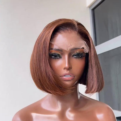 Dark Brown and Orange Highlight 5×5 Lace Wrap Bob Wig