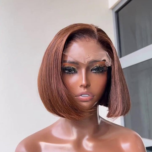 Dark Brown and Orange Highlight 5×5 Lace Wrap Bob Wig