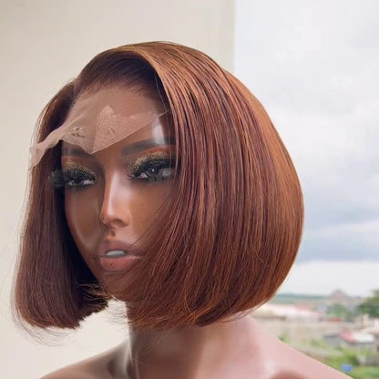Dark Brown and Orange Highlight 5×5 Lace Wrap Bob Wig