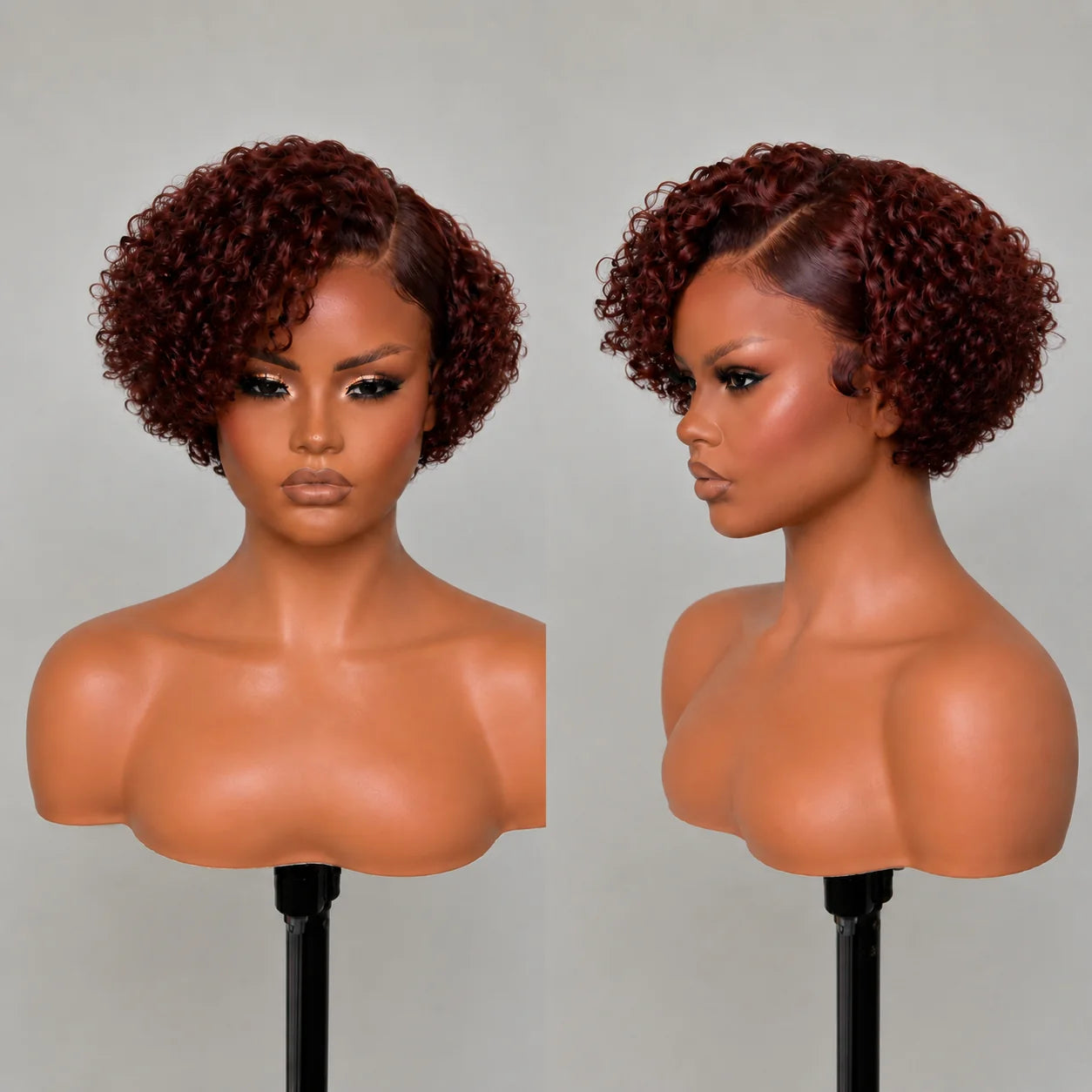 Side Part Burgundy Short Curly Wig 13x6 Lace Frontal