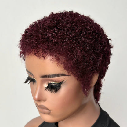 Glueless Burgundy And Black Full Lace Afro Curly Pixie Wig
