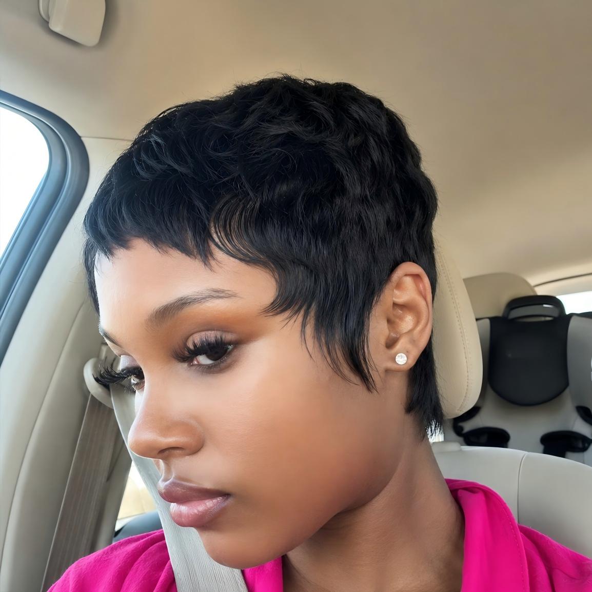 Breathable Full Lace Side Part Layered Pixie Cut Wig