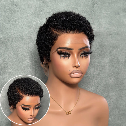 Full Lace Side Part Curly Pixie Cut Wig With Drawstring