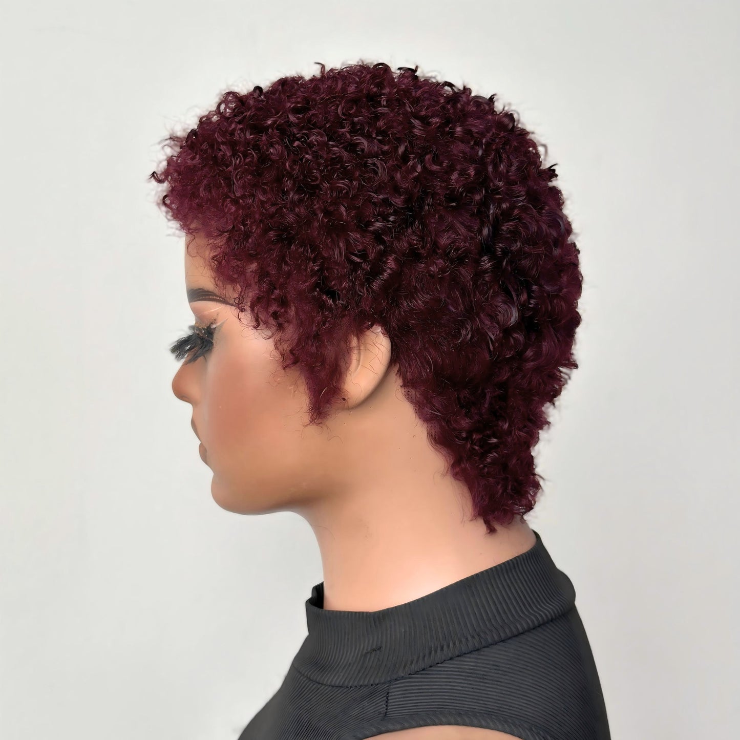 Glueless Burgundy And Black Full Lace Afro Curly Pixie Wig