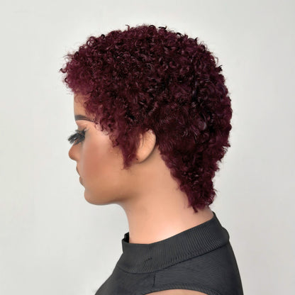 Glueless Burgundy And Black Full Lace Afro Curly Pixie Wig