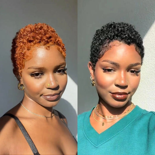 Full Lace Minimal Curly Afro Pixie Cut Wig With Drawstring