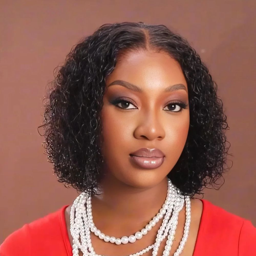 Natural Black Wet and Wavy Wig 13×4 Lace Frontal Curly Bob Wig