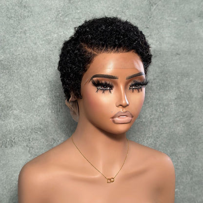 Full Lace Side Part Curly Pixie Cut Wig With Drawstring