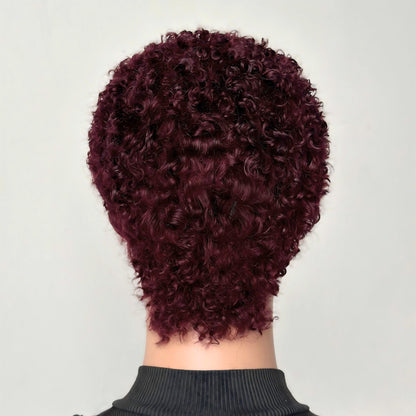 Glueless Burgundy And Black Full Lace Afro Curly Pixie Wig