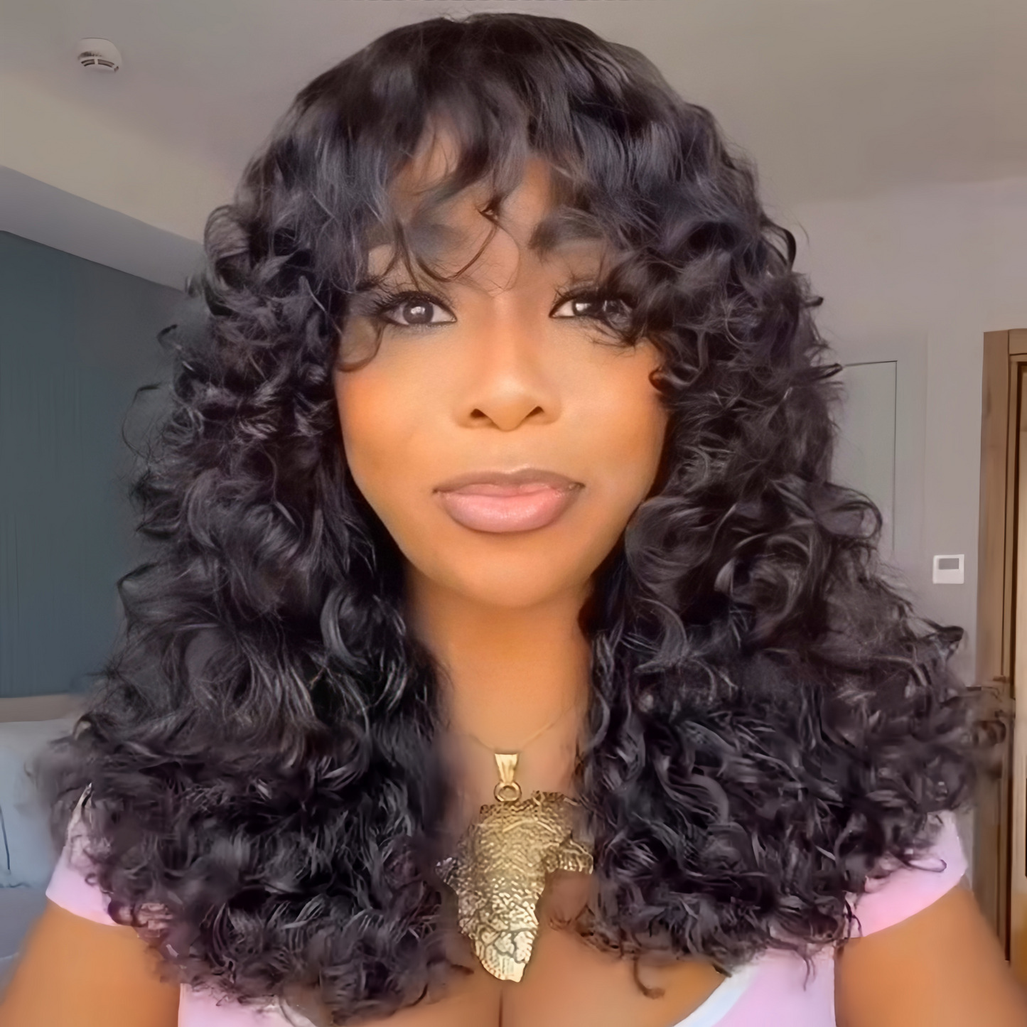 Coracrown Glueless Curly Wig with Bangs 100% Human Hair Wigs