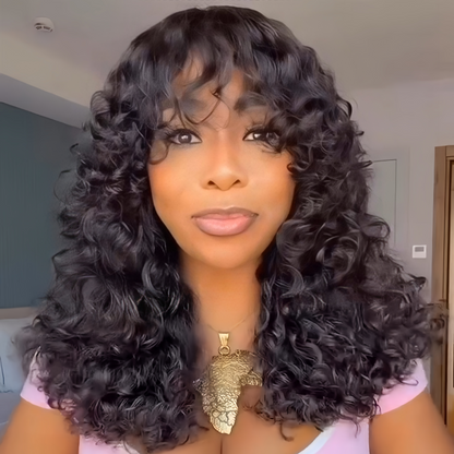 Coracrown Glueless Curly Wig with Bangs 100% Human Hair Wigs